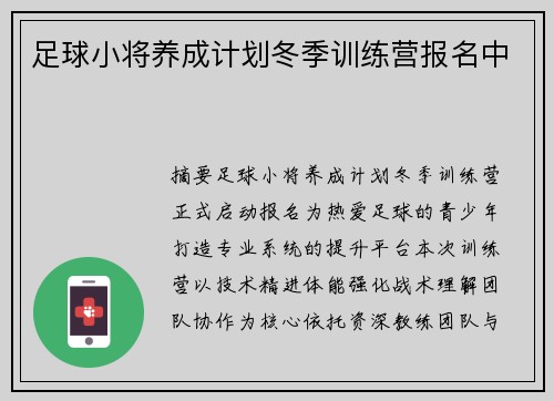 足球小将养成计划冬季训练营报名中