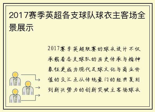 2017赛季英超各支球队球衣主客场全景展示