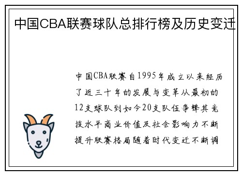 中国CBA联赛球队总排行榜及历史变迁